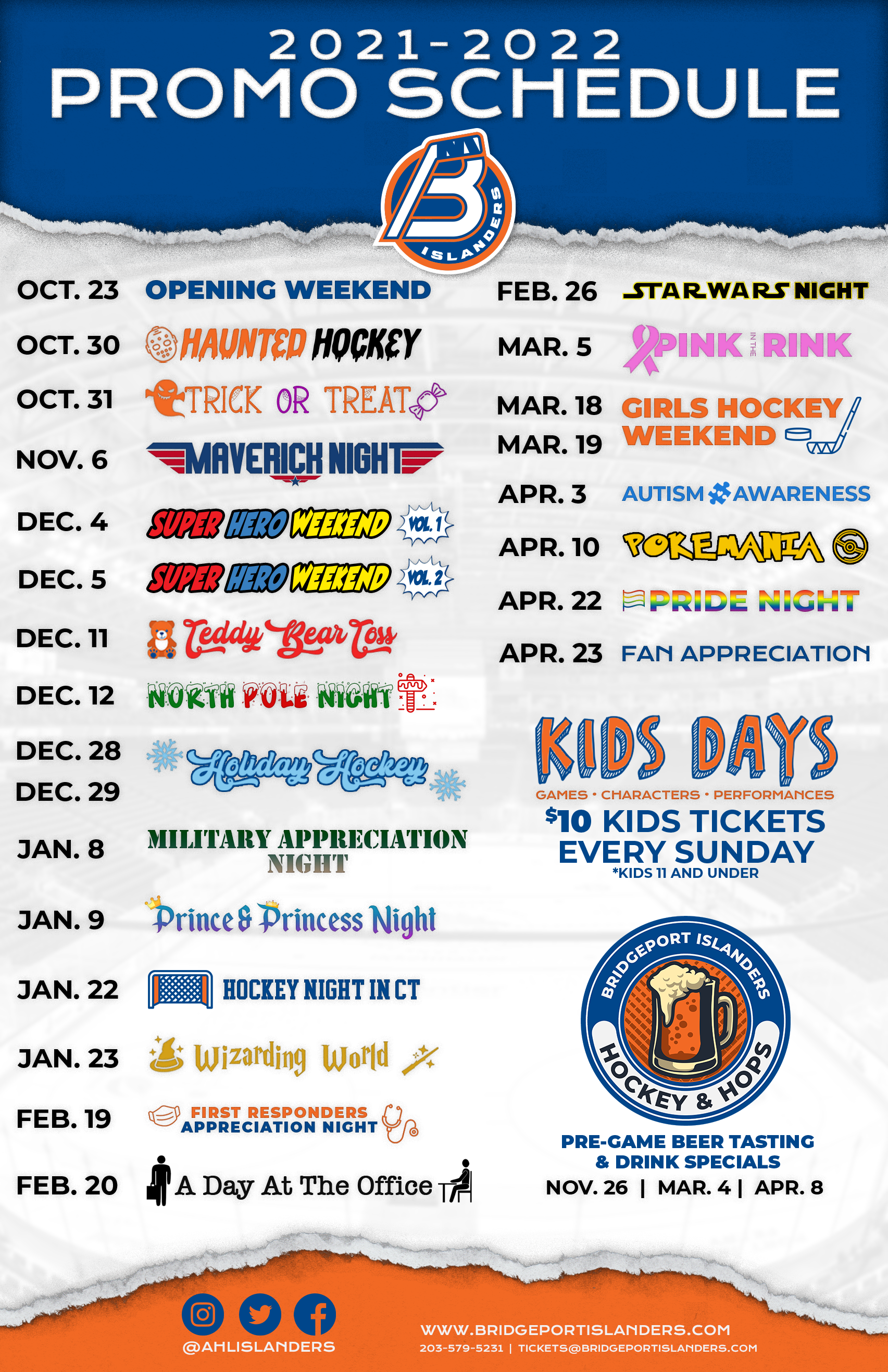 2022 Promotional Schedule 2021-22 Promotional Schedule | Bridgeport Islanders